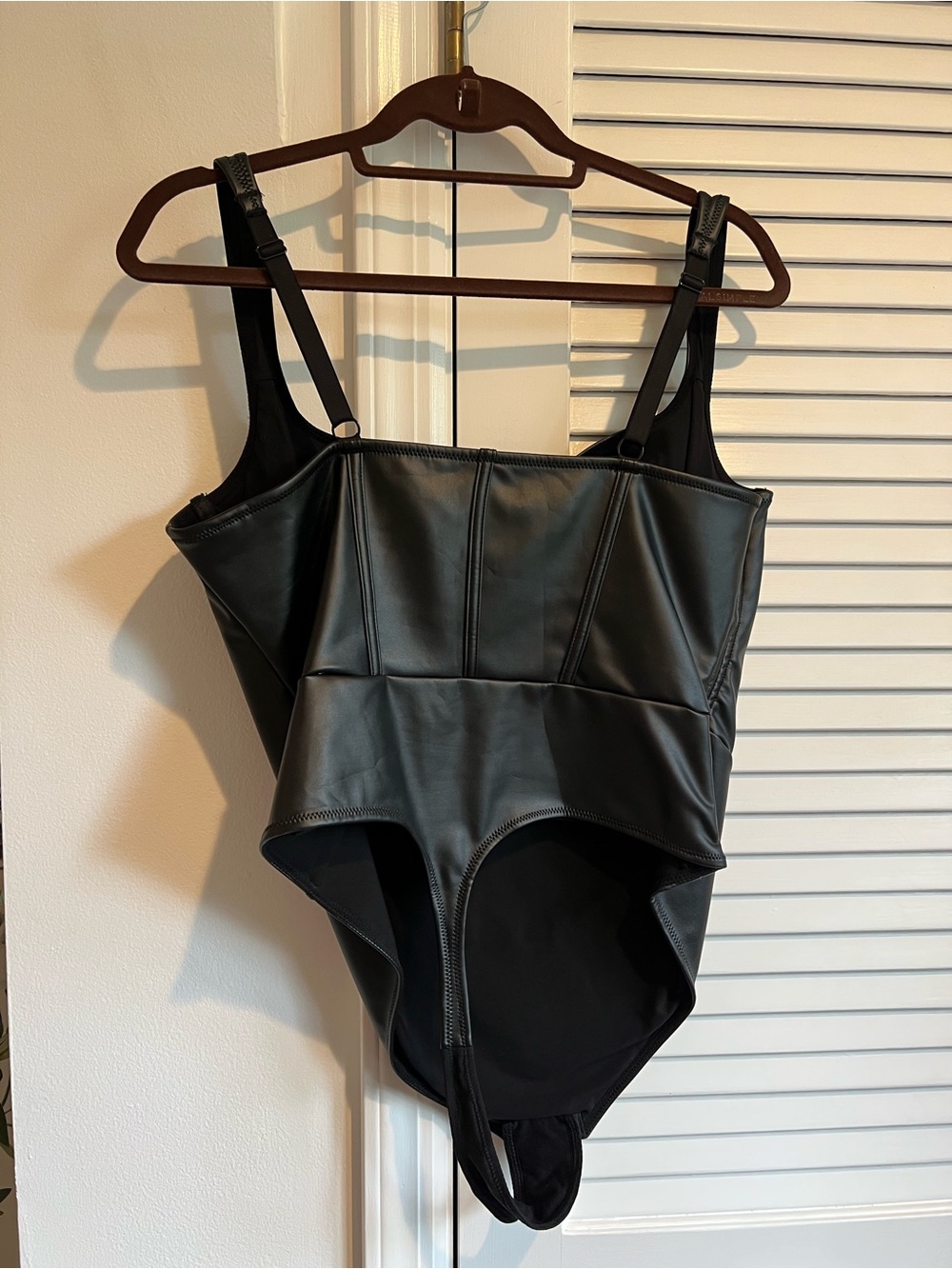 Popilush Black Faux Leather Corset Bustier Bodysuit- Size XL - Picture 7 of 7